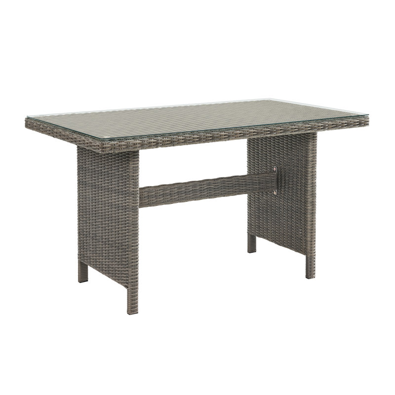 Table de salle à manger extérieure en osier H 30 po avec plateau en verre Asti