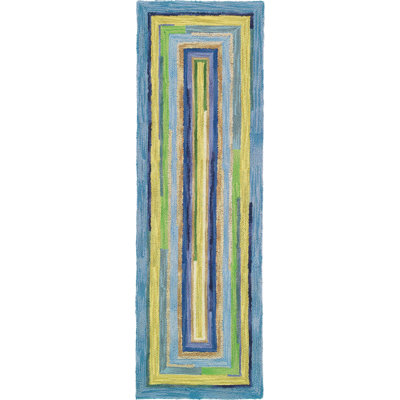 Concentric Geometric Handmade Tufted Wool Blue/Green/Yellow Area Rug