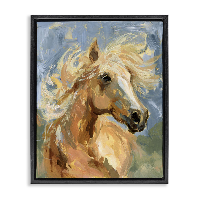 Cheval avec crinière ébouriffée, art mural encadré par Victoria Barnes, H 31 po x l 25 po, Cadre flottant noir de jais