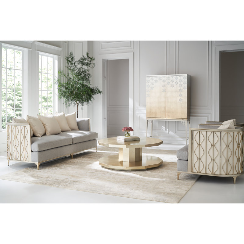 Handcrafted Gray Barrel Chair with Gold Metal Accents