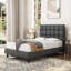 Size Modern Upholstered Bed Frame with Adjustable Square Tufted Headboard-99170190-125812896
