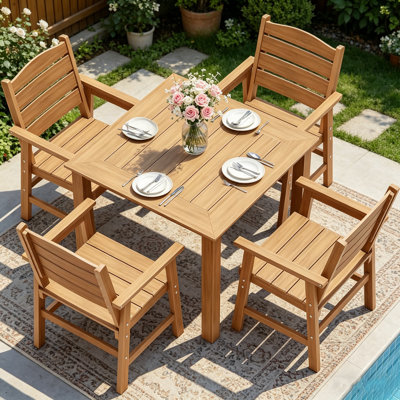 All Weather Outdoor Table and Chairs 5 Pieces Patio Dining Sets Outside Furniture With Aluminum Frame HIPS Modern Patio Dining Set for 4 Person for Outside Backyard/Porch/Deck, 1-Table 4-Chairs, Gray