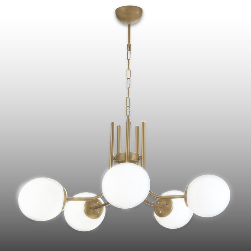 Lustre 5 lumières avec abat-jour en verre, Or blanc