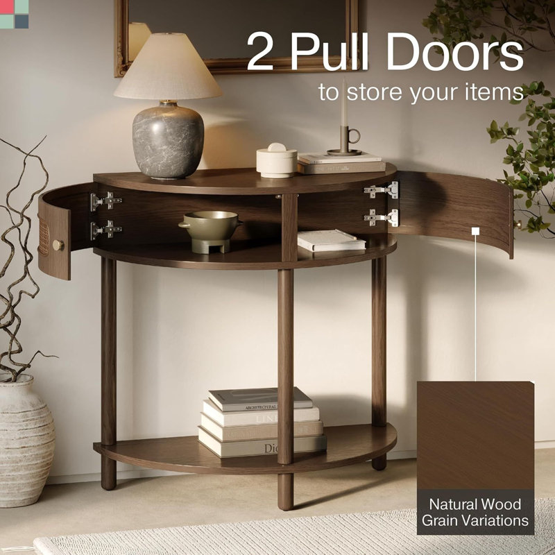 Latitude Run® Stead Rattan Half Moon Console Table, Small Entry Table ...