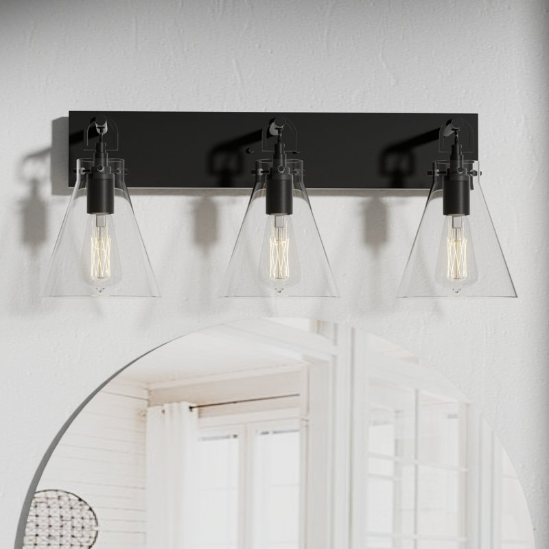 Avelina 24 in. 3-Light Modern Dimmable Vanity Light in Matte Black with Clear Glass Shade