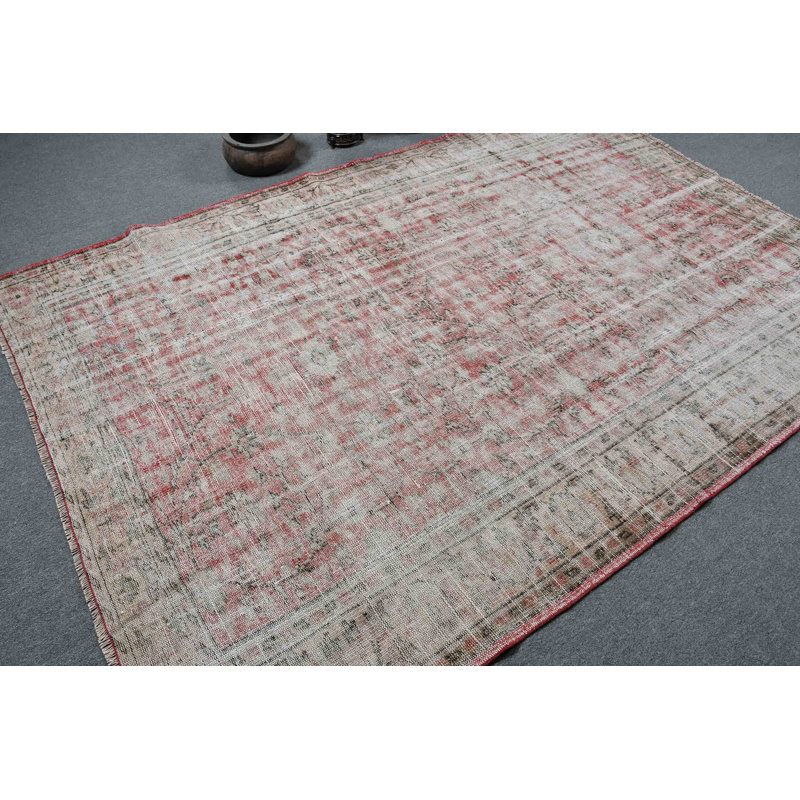 Grand tapis turc rétro parfait pour le salon avec un décor unique de style bohémien rouge / beige