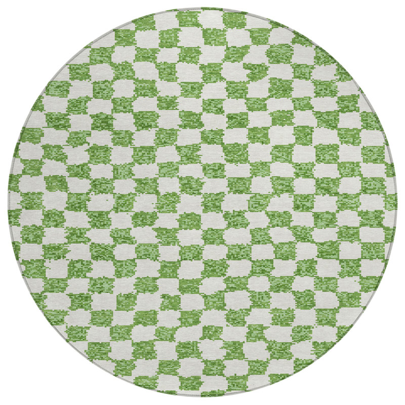 Machine Washable Indoor/Outdoor Xhevrie Green Rug, Round 8'