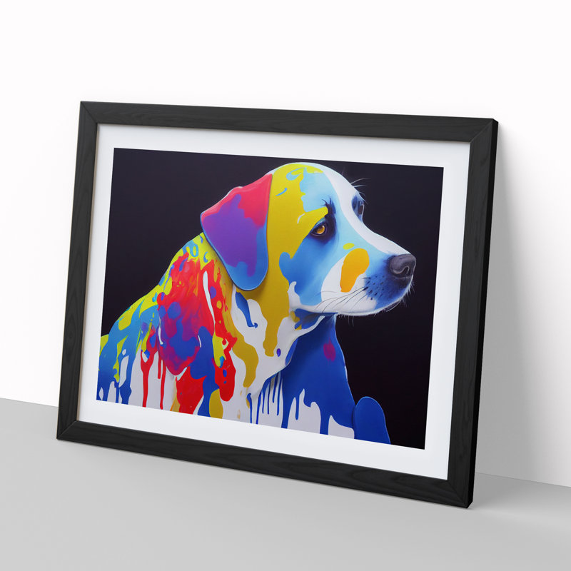 XH1022-6597X Painted Dog Vol.1 Abstract - Single Picture Frame Print, 34cm H x 46cm W x 2cm D, Black Framed