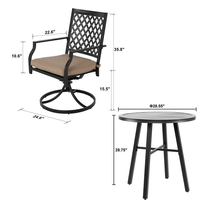 Crossville 2 - Person Patio Dining Set with Round Table , Cushions Included