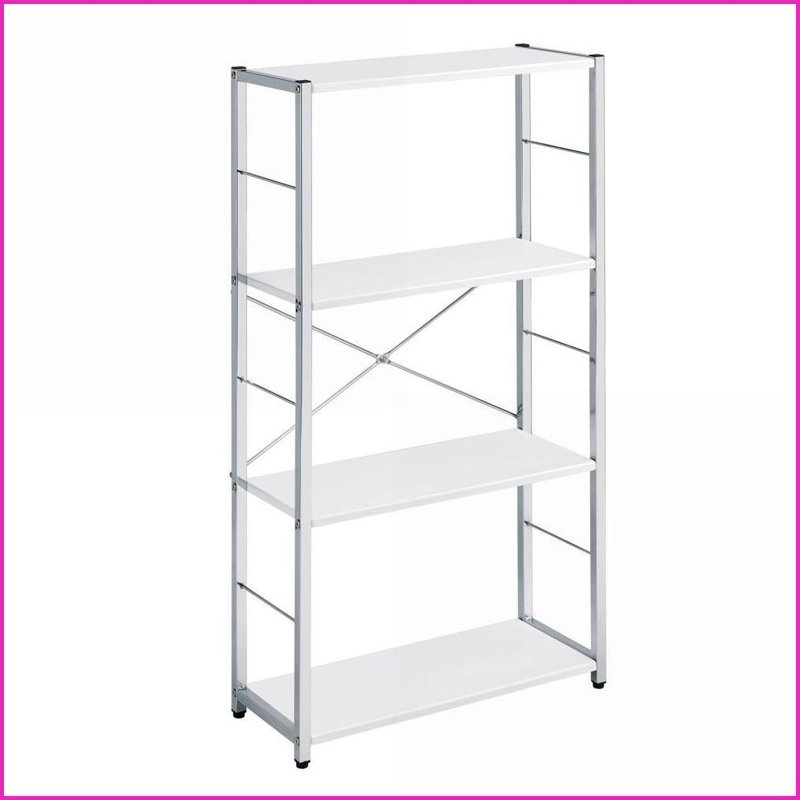 Bibliothèque, moderne à 4 niveaux rectangulaire blanc et amp; Chrome | Bois et métal | Blanc + argent