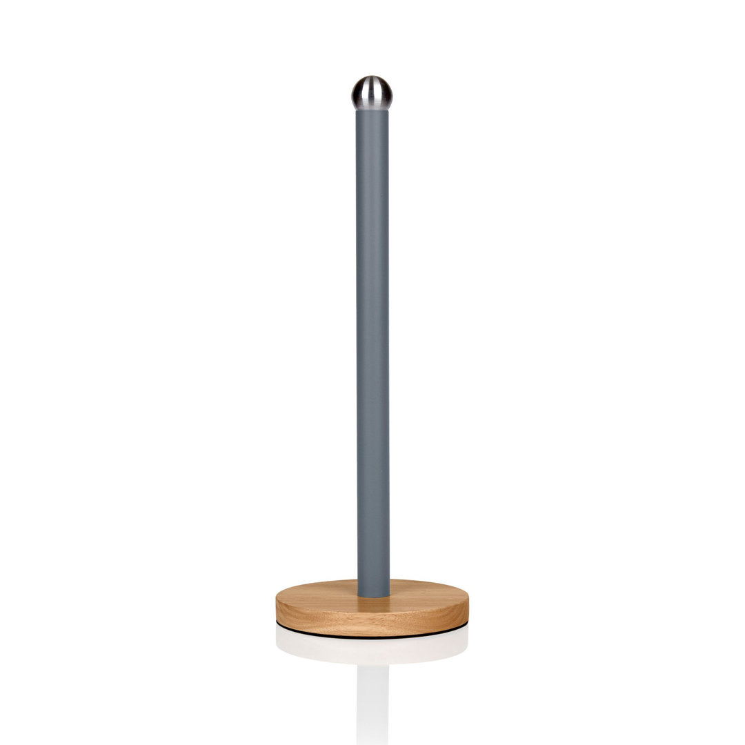 Swan SWKA17511 Nordic Scandi Towel Pole/Kitchen Roll holder with Non-slip Wooden Base, Cotton White, Steel, One Size