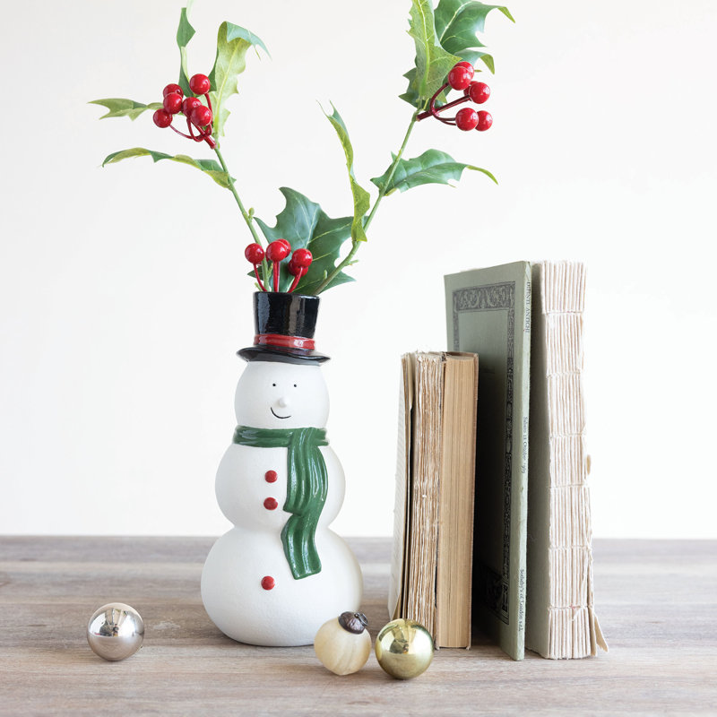 Whimsical Stoneware Snowman Vase