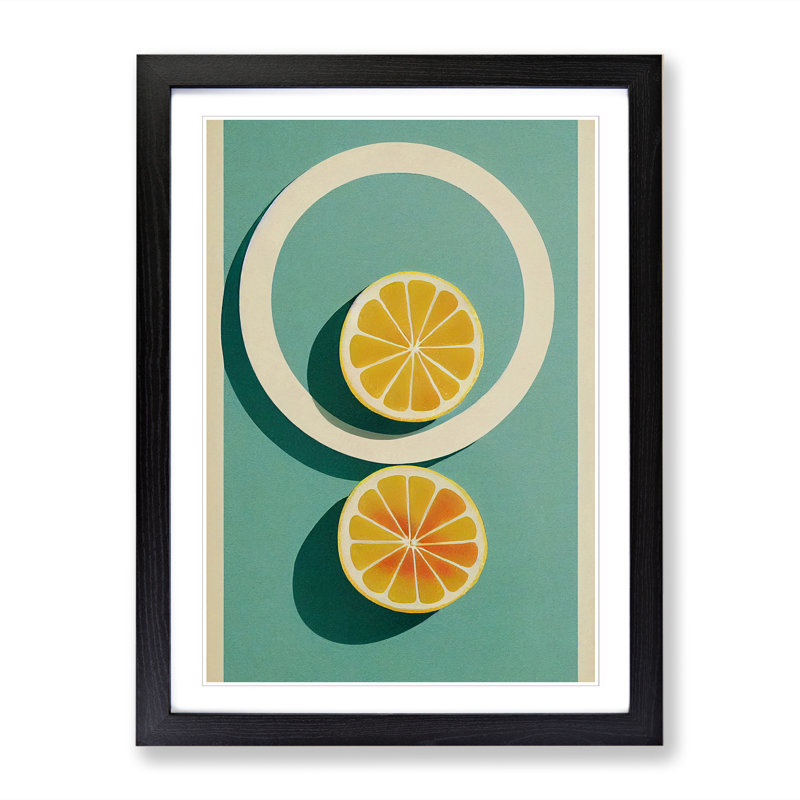 Lemon Fruit Deco - Picture Frame Print, 64cm H x 46cm W x 2cm D, Walnut