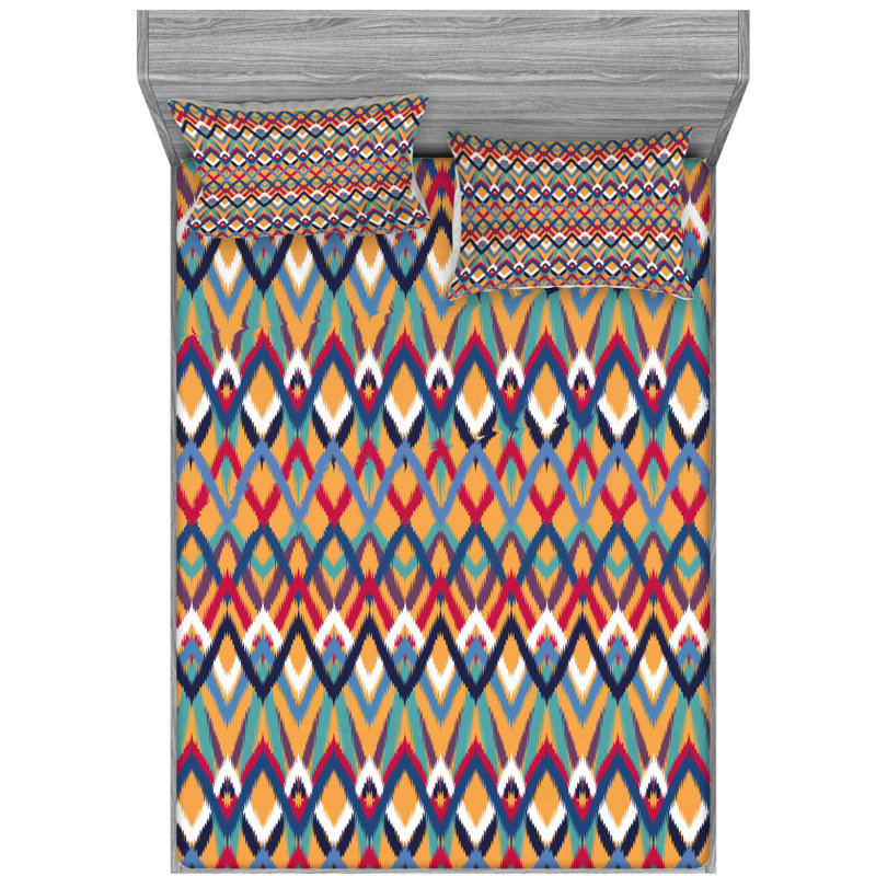 Microfiber Ikat Sheet Set, Queen Sheet Set + Fitted Sheet + 2 Pillowcases