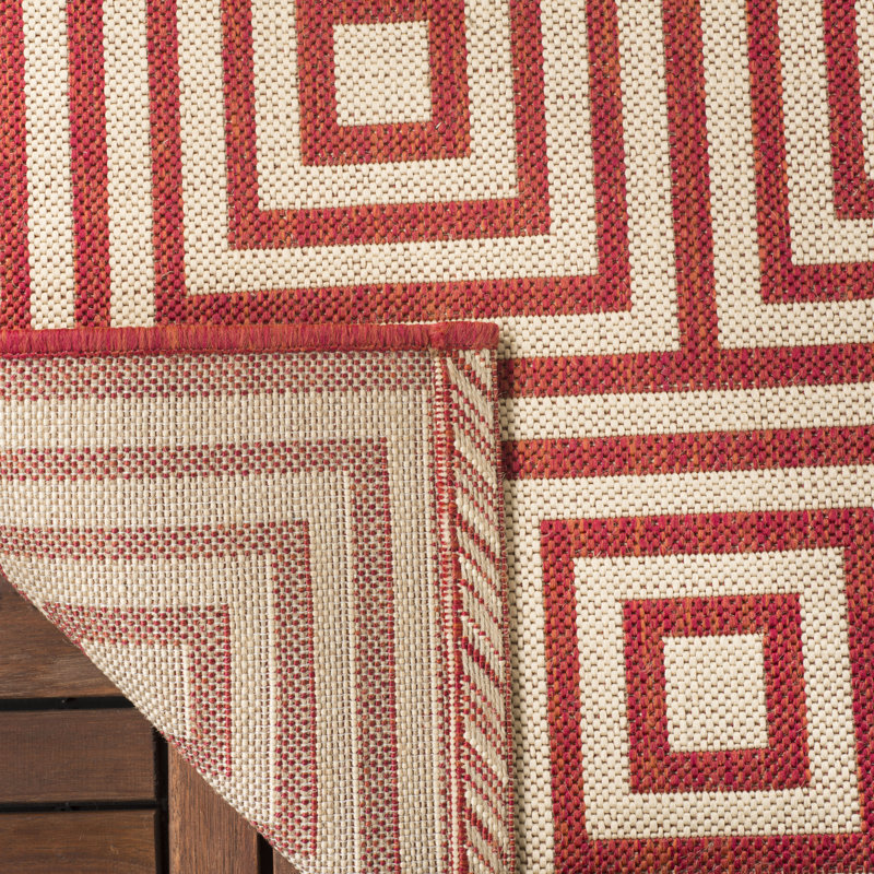 Mckinnon Hooked Indoor/ Outdoor Red/Cream Rug, Rectangle 79 x 152 cm