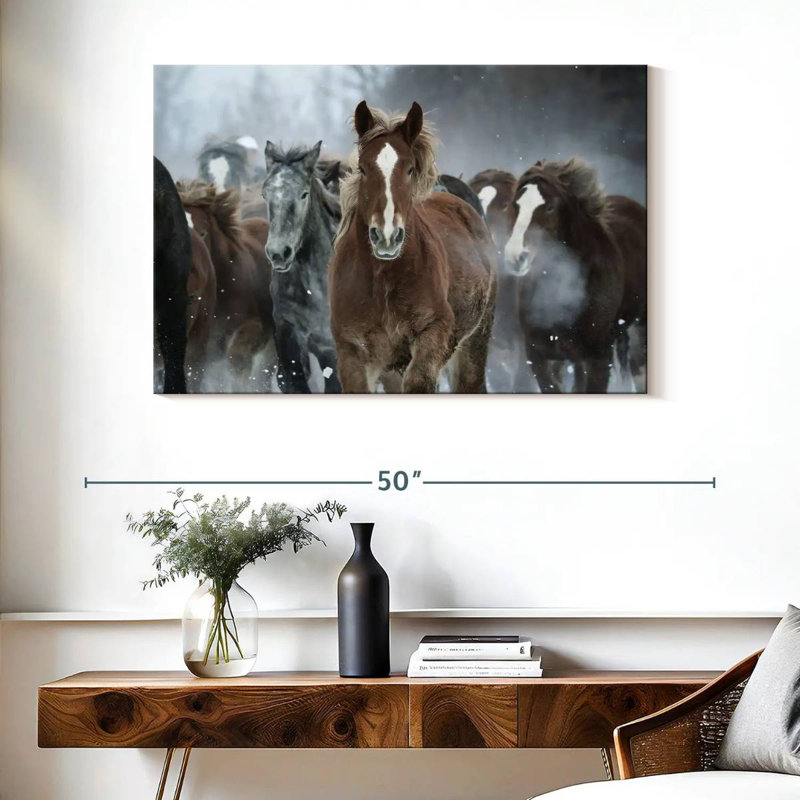 Brampt Horses In Winter, 26" H x 39" W