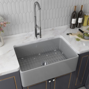 Évier de cuisine en argile réfractaire 20 "avec grille d'évier et crépine