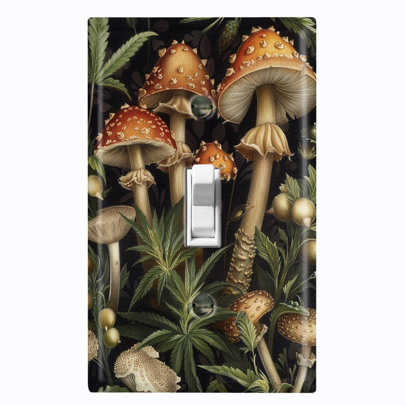 Couvercle de plaque d'interrupteur en métal; Bascule standard US à 2 bandes - Champignon forêt, #1 Single Toggle