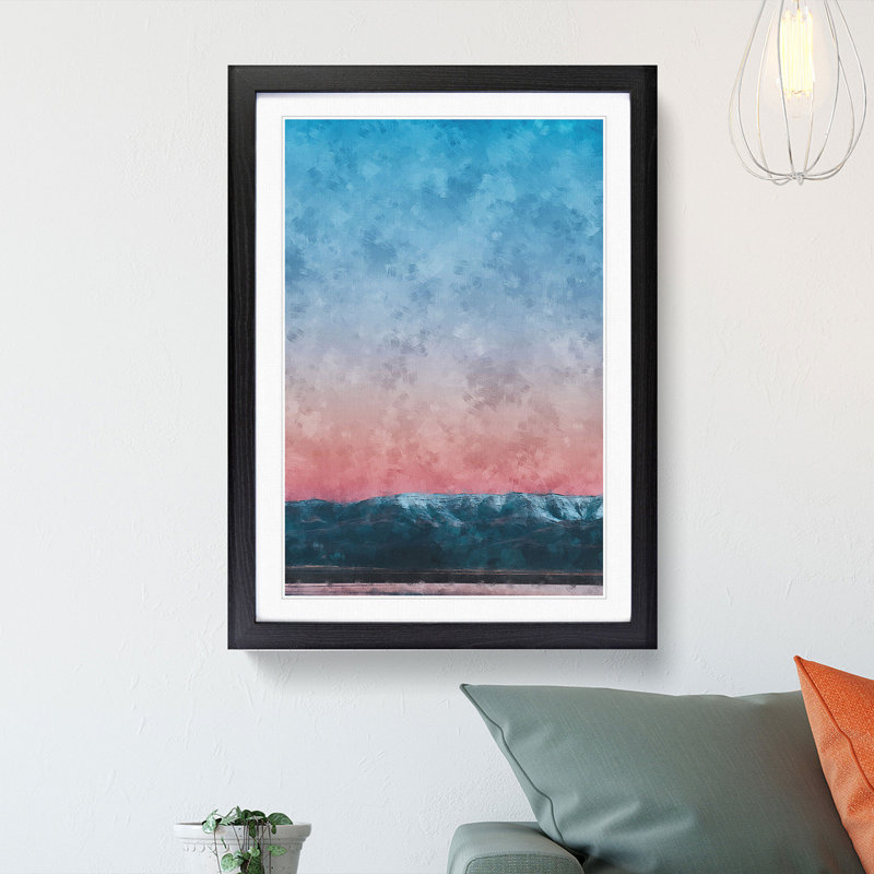 Sunset over the Mountains - Framed Print, 87cm H x 62cm W x 2cm D, Black Framed