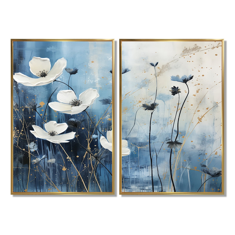 Meig - Art mural fleurs sauvages, H 36 po x l 48 po, Reproduction encadrée sans passe-partout, Doré