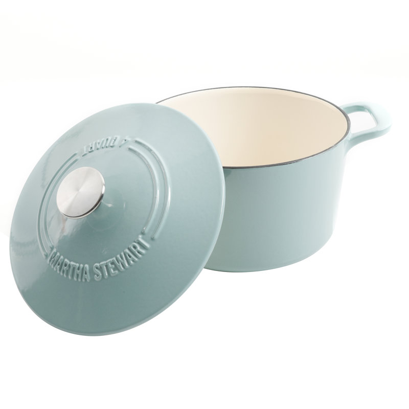 Martha Stewart Gatwick Faitout rond en fonte avec couvercle, Bleu