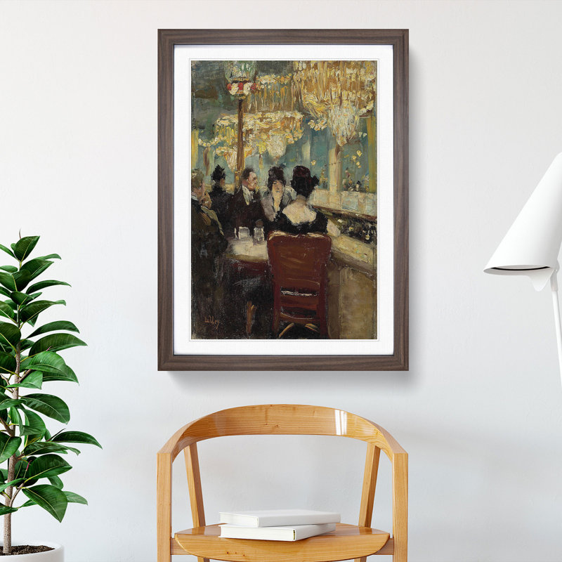 Cafe Vaterland by Lesser Ury - Picture Frame Painting, Walnut Framed, 36cm H x 27cm W x 2cm D
