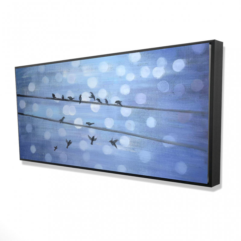 birds on glittering blue sky - 24"x48" Framed canvas