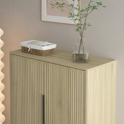 Range-chaussures, armoire à chaussures en bois avec portes, range-chaussures moderne avec tablettes réglables, pour vestibule, couloir, salon
