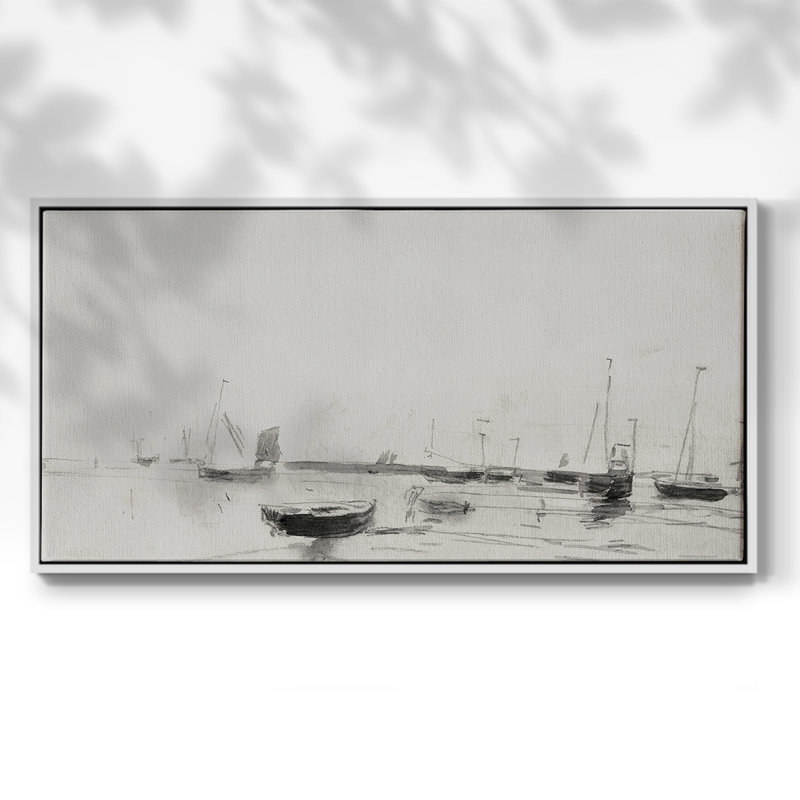 Série nautique - CCXCII - Toile tendue avec châssis tendue, prête à être accrochée, H 21 po x l 41 po, Blanc