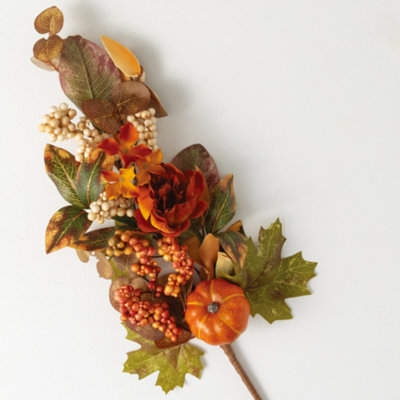 Ensemble de 3 aérosols de citrouille floraux, tiges florales orange et vertes Sullivan's 30,25 po
