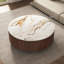 35.4" Round  Wood Coffee Table With 2 Storage, Modern Coffee Table With Faux Marble Finish & Walnut Veneer Base