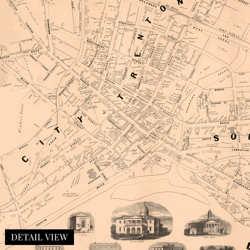 Carte de Trenton, New Jersey 1849, H 18 po x l 24 po x 0,1 po
