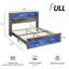 Base de lit avec tête de lit et pied de lit avec bibliothèque Sherell, lumières DEL, station de charge-659422601-666661463