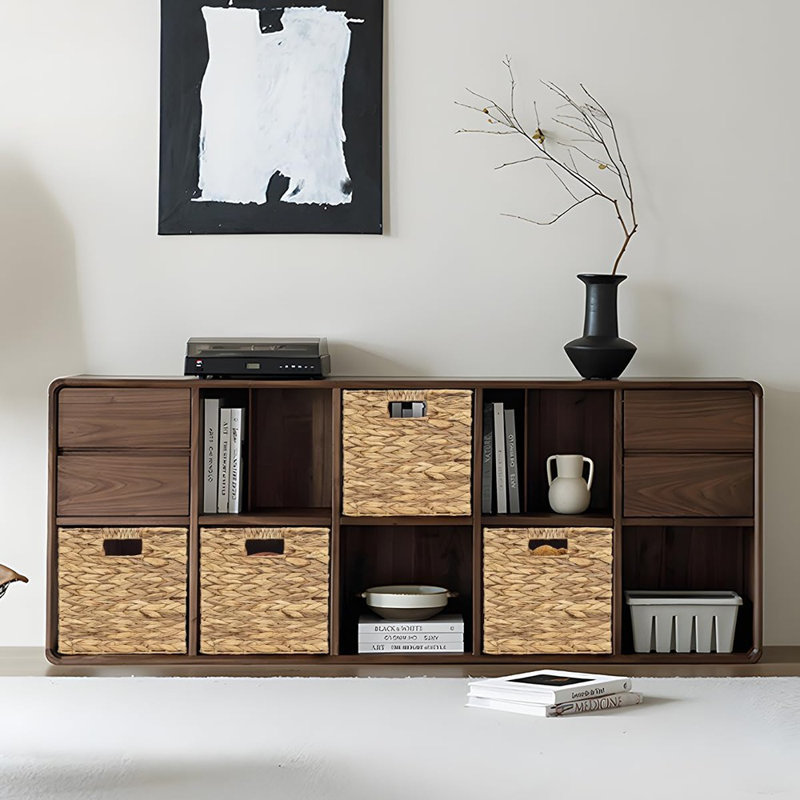 Ensemble de 4 paniers de rangement rectangulaires en osier tissé à la main, bacs pliables en jacinthe d'eau avec poignées intégrées pour les tablettes, la maison ou l'organisation extérieure