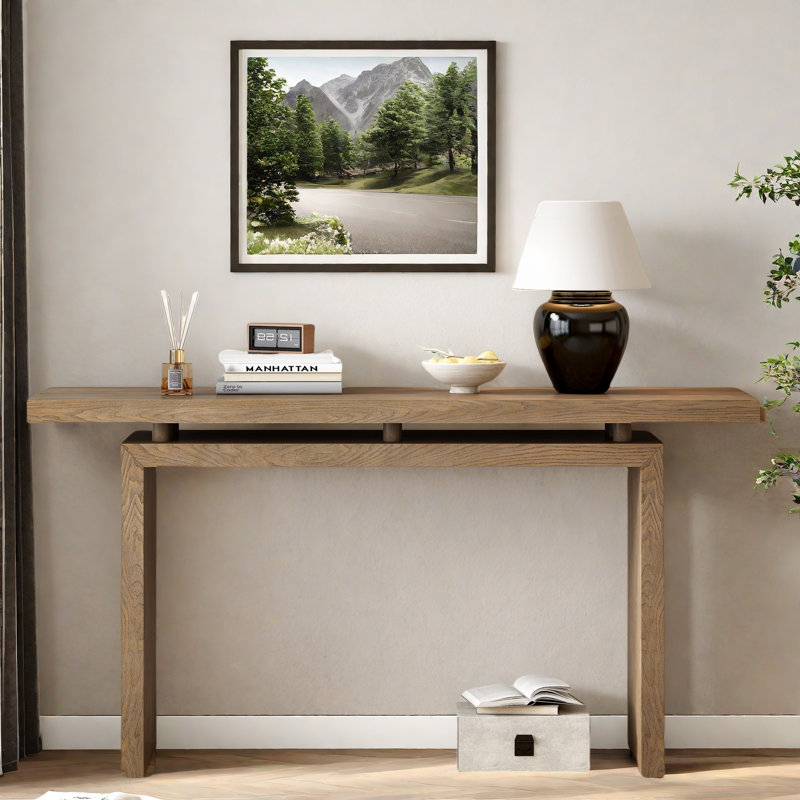Simple Console Table With Clever Tabletop Design And Elegant And Lively Shape, Natural