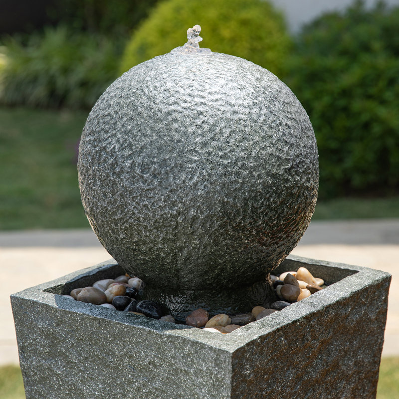 Modern Gray Polyresin Pedestal Fountain with LED Light