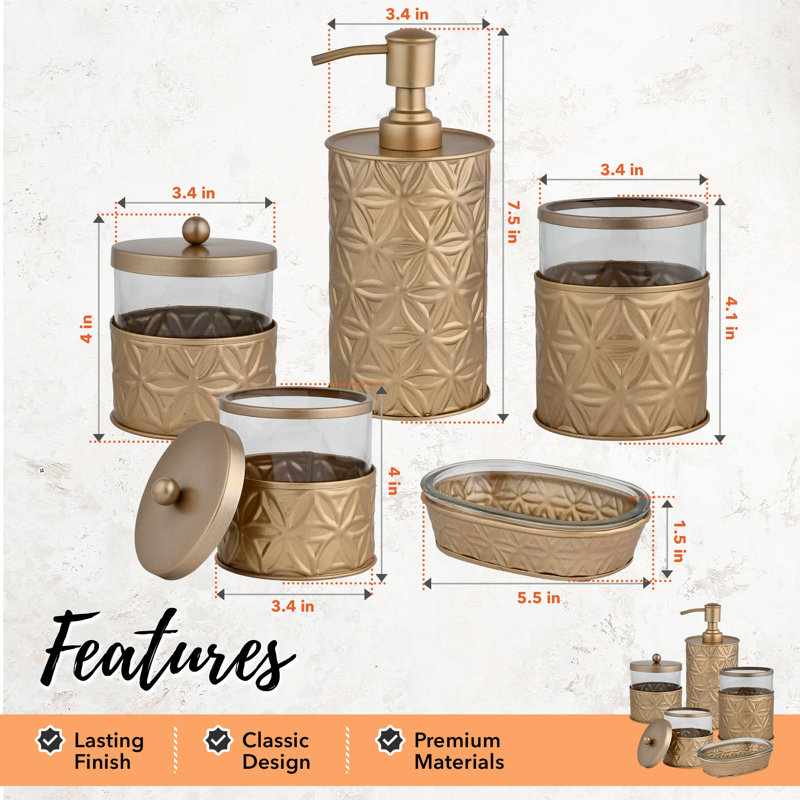 Ensemble d'accessoires de salle de bain Maleck, Or brossé