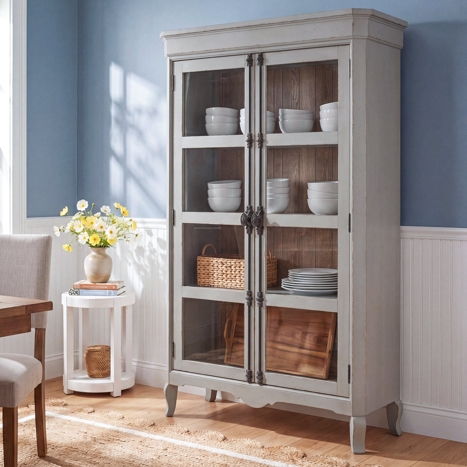 Country Living Oak Display Cabinet, Gray/Brown