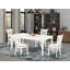 Ensemble de table de salle à manger 5 pièces moderne comprenant une table rectangulaire en bois avec feuille papillon et 4 chaises rembourrées en tissu de lin, 42 x 78 pouces, blanc lin-148783390-208054477