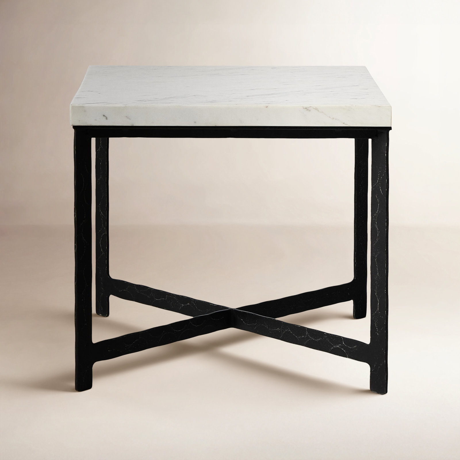 Nelida End Table-White Marble, White Top/Black Base