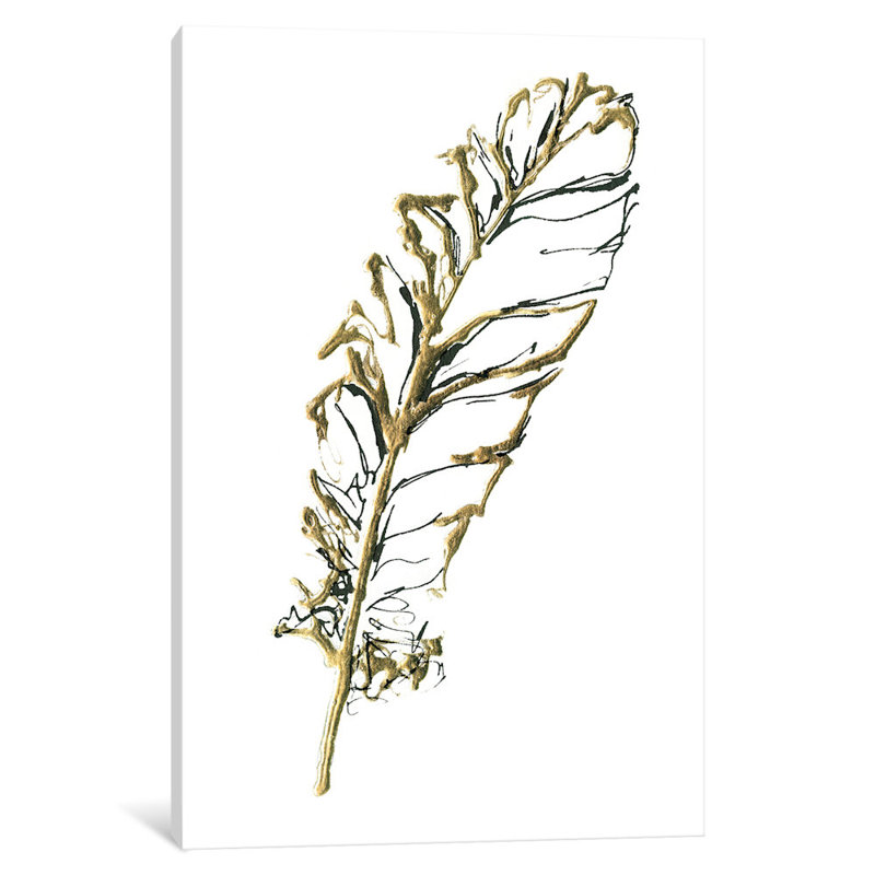 «Gilded Turkish Feather I», impression sur toile, H 12 po x l 8 po x P 0,75 po, Toile tendue, Pas de tapis