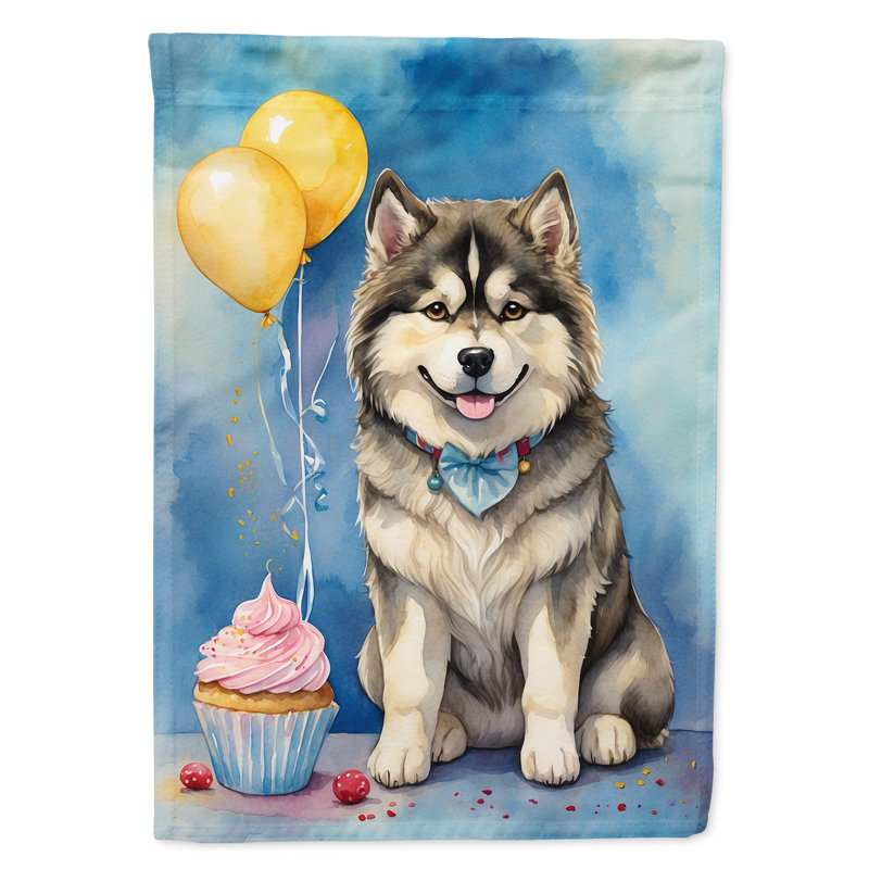 Drapeau de jardin «Happy Birthday», Malamute d’Alaska