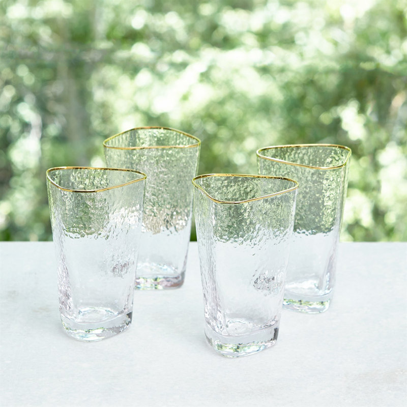 Boule martelée transparente en verre transparent avec rebord doré
