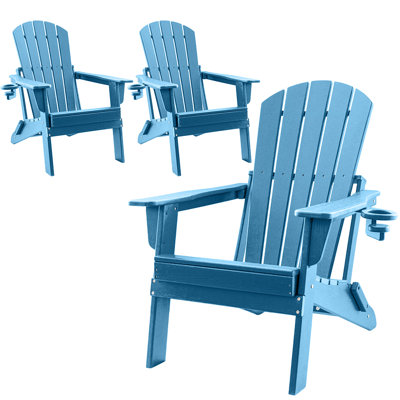 Chaise Adirondack en PEHD pliable avec porte-gobelet, résistante aux intempéries, nécessitant peu d'entretien, pouvant supporter jusqu'à 400 lb, paquet de 3