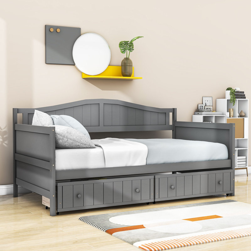 Lit de jour simple avec 2 tiroirs, gris
