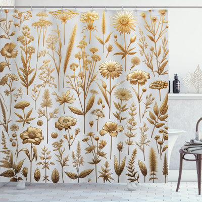 Floral Shower Curtain with Hooks Included