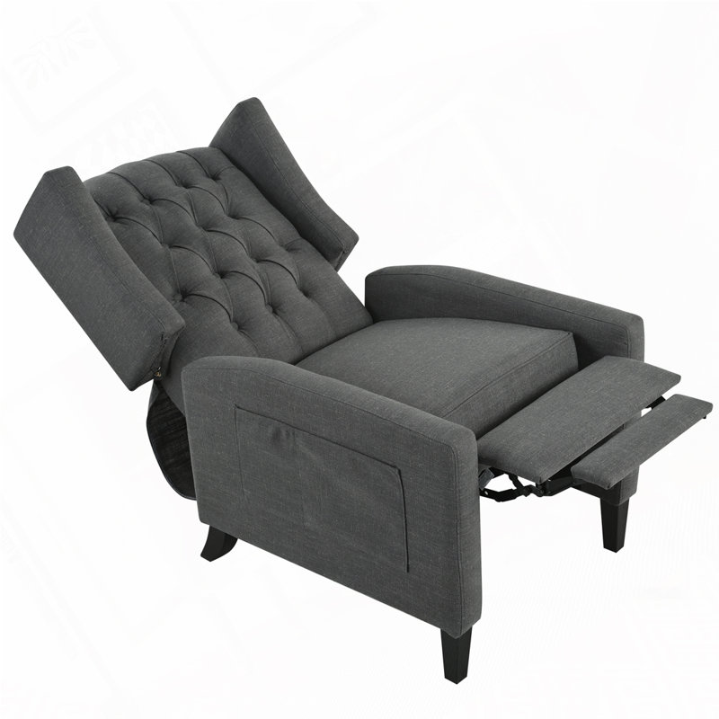 Manual Adjustable WingBack Recliner Chair. with Foldable Side Table, USB Charging ports, Dark Gray