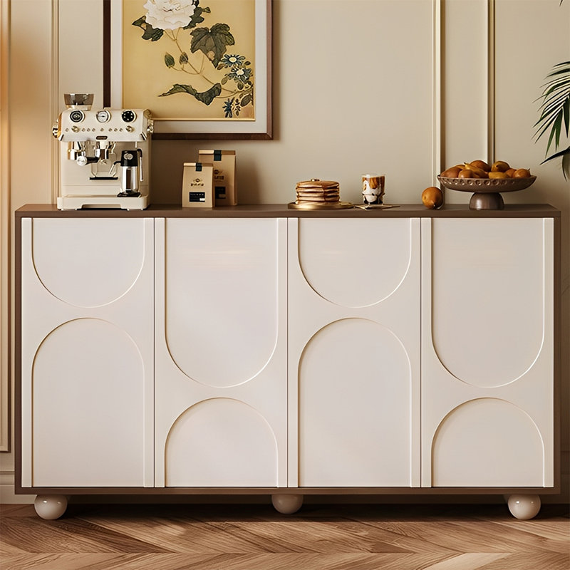Mid ancient style multifunctional sideboard, White/Walnut, 35.43" H x 56.37" W x 15.74" D