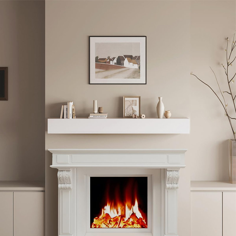 White Colored Storage Fireplace Mantel, White