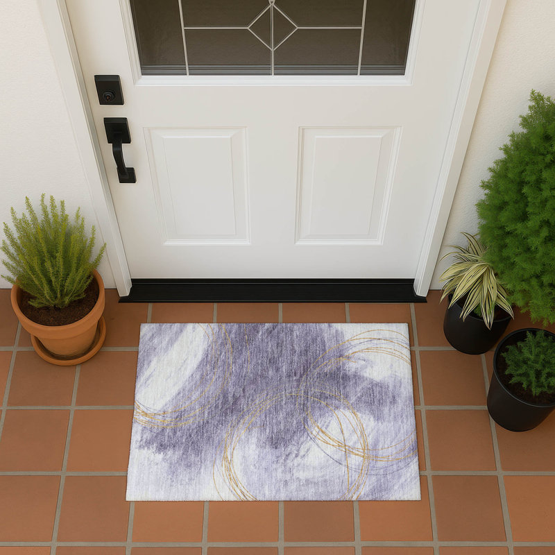 Machine Washable Indoor/Outdoor Lanphear ACN2396 Abstract Rug, Rectangle 1'8" x 2'6"